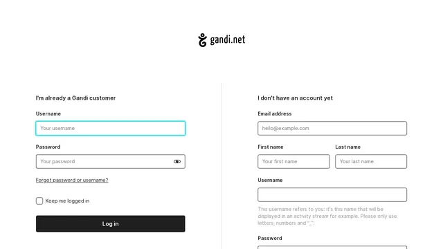 Screenshot of admin.sandbox.gandi.net on port 443