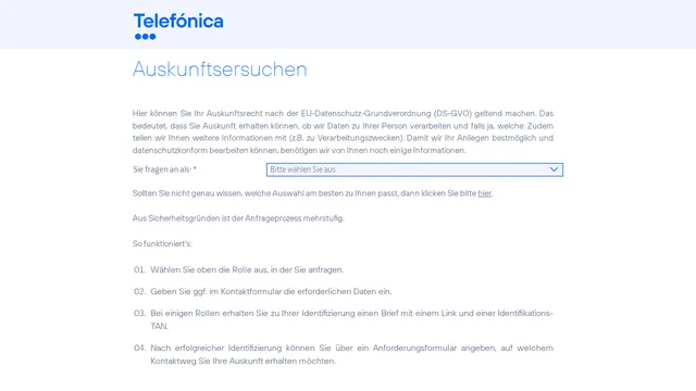 Screenshot of meine-daten.telefonica.de on port 80