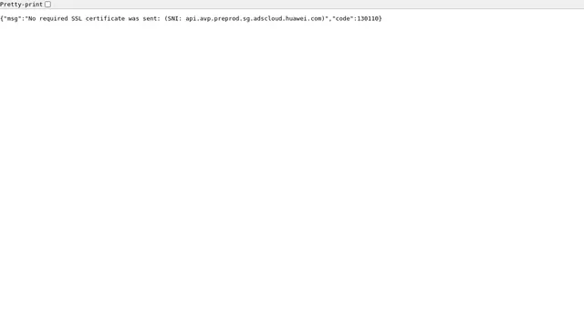Screenshot of api.avp.preprod.sg.adscloud.huawei.com on port 443