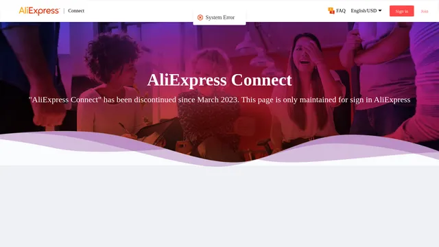 Screenshot of connect.aliexpress.com on port 443