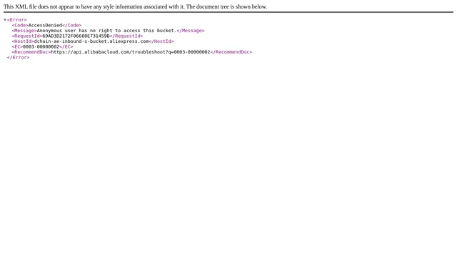 Screenshot of dchain-ae-inbound-s-bucket.aliexpress.com on port 443