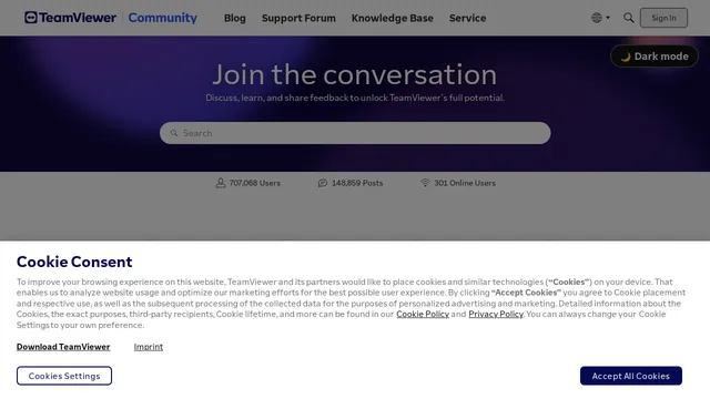 Screenshot of community.teamviewer.com on port 443