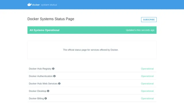 Screenshot of status.docker.com on port 443