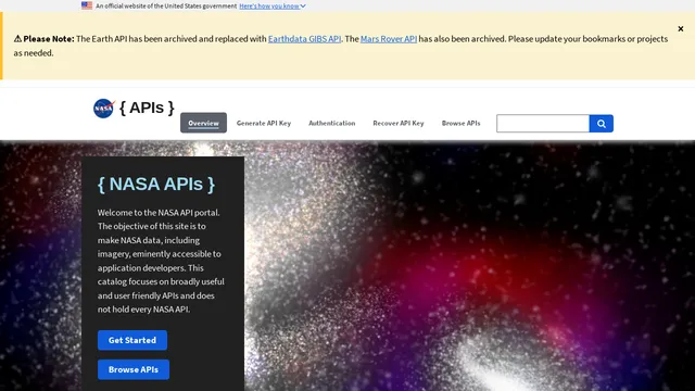 Screenshot of api.nasa.gov on port 443