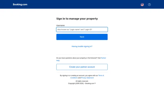 Screenshot of admin.booking.com on port 443