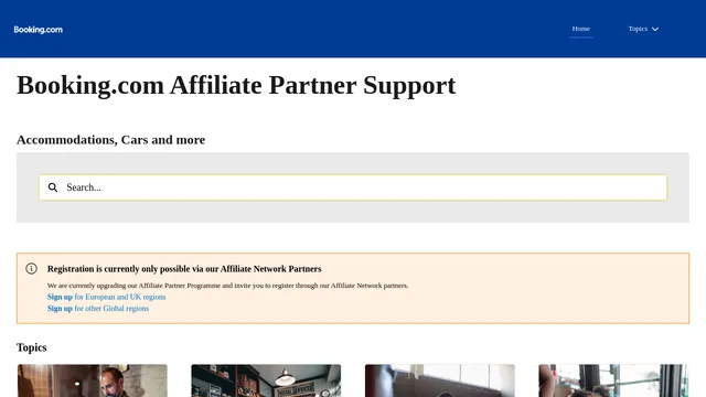 Screenshot of affiliates.support.booking.com on port 443