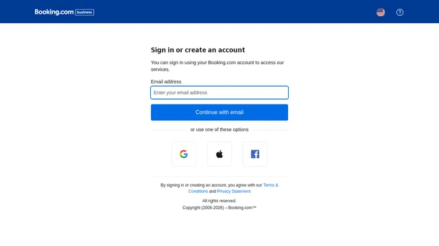 Screenshot of app.business.booking.com on port 443