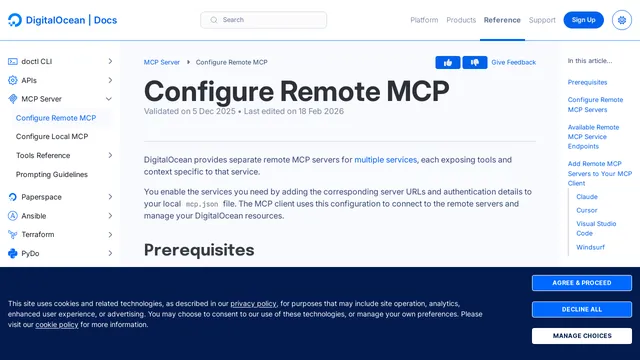 Screenshot of databases.mcp.digitalocean.com on port 443
