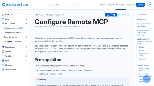 Screenshot of droplets.mcp.digitalocean.com on port 443