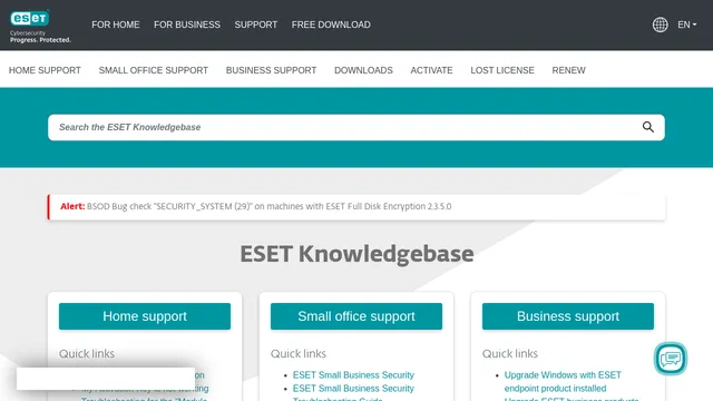 Screenshot of backend-feature.support.eset.com on port 443