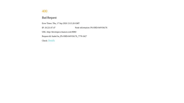 Screenshot of developer.e.huawei.com on port 9080