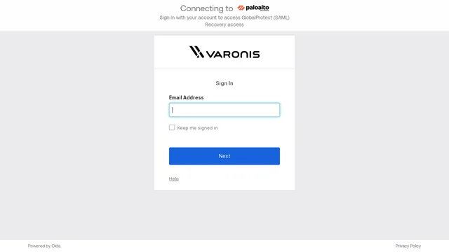 Screenshot of recovery.varonis.com on port 443
