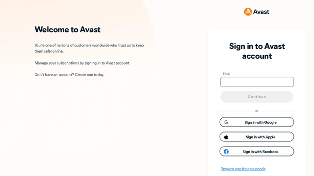 Screenshot of login.avast.com on port 443